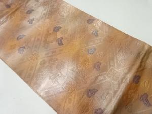 リサイクル　変わり格子に花模様織出し名古屋帯